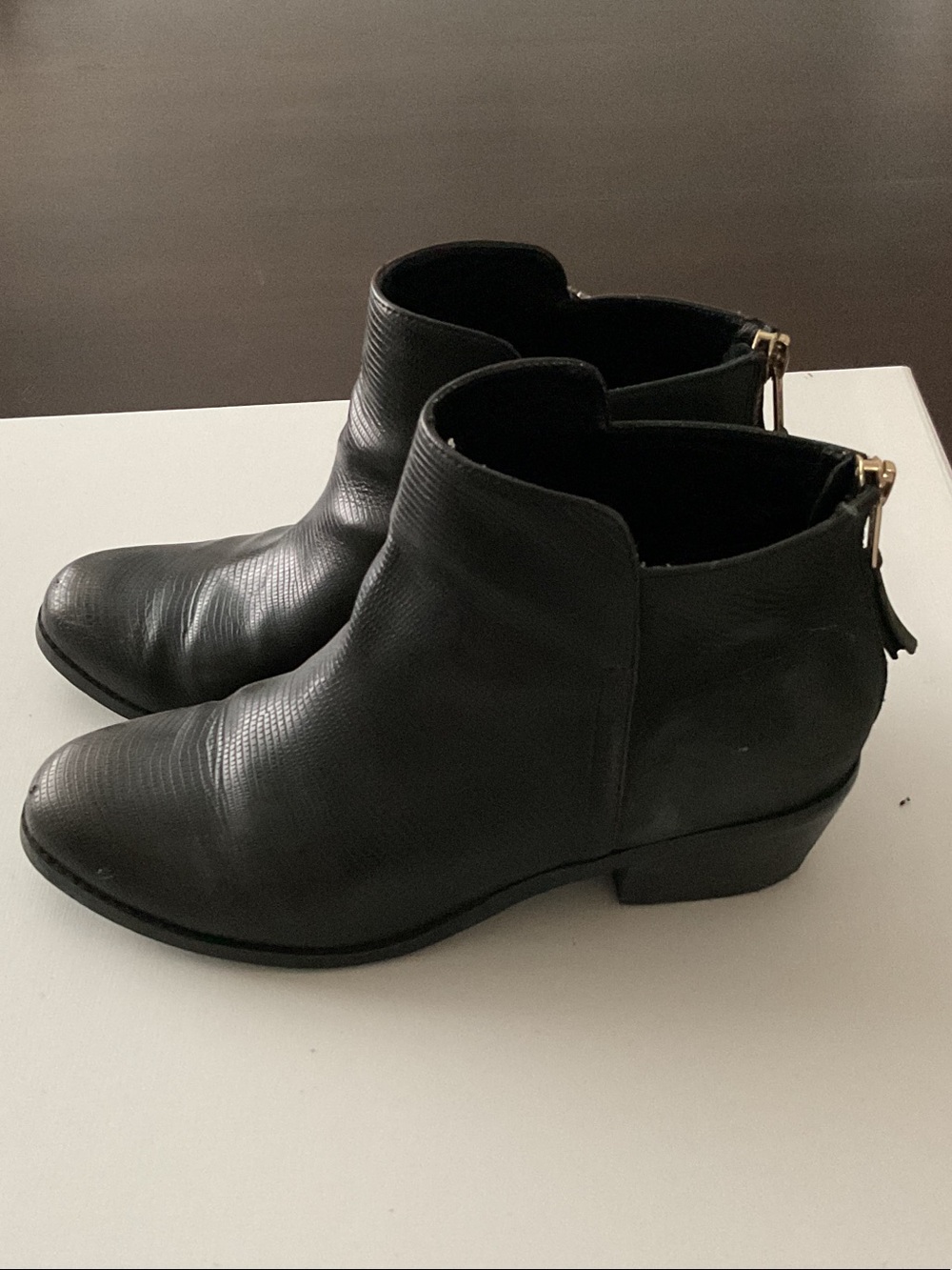 Women’s Black Leather Ankle Boots with Back Zip